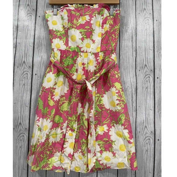 Lilly Pulitzer Briddie Strapless Hottie Pink Daisy Print Mini Dress Fit & Flare - Picture 2 of 13